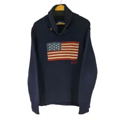 ポロバイラルフローレン Polo by RALPH LAUREN リネンコットン混フロント星条旗 タートルネックセーター ショールカラー メンズ import：L 