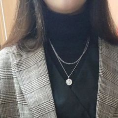 silent風 ダブルコインネックレス 川口春奈さん風 シルバー ステンレス製