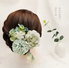 ヘアアクセサリー ヘアクリップ 和風 和装 着物 ドレス 成人式 パーティー 晴れの日 グリーングリーンP_3