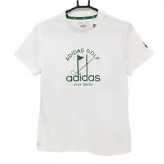 アディダス 半袖ハイネックシャツ 白×グリーン フロントロゴ レディース XL ゴルフウェア adidas