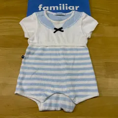 【極美品】familiar 袖付ロンパース ネイビー チェック　60 極美品】familiar 袖付ロンパース ネイビー チェック 60