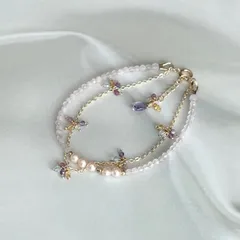 《SALE》可憐な二連の天然石ブレスレット【14kgf】