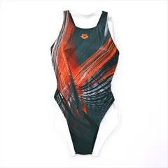 ●SE3P15☆arenaアリーナ競泳水着 Mサイズ ぴたぴた 黒オレンジ クールライン カッコイイ オープンバック レディース 練習用水着 フィットネスジムプール ワンピース■