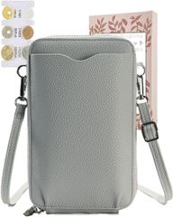 Kugusa 【ふぉんぽけ】 スマホポシェット スマホショルダー スマホポーチ レディース 財布 斜め掛け コインホルダー付き メンズ (グレー)