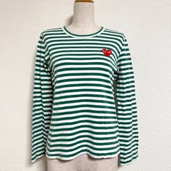 プレイコムデギャルソン レディース AZ-T163 AD2011 レッドハート ワンポイント ロングスリーブボーダーTシャツ 長袖 ロンT グリーン×白 M