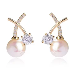 【新着商品】人気 金属アレルギー対応 レディース リング デザインピアス ピアス 18金可愛いキラキラ VICAKERパールジルコニアジルコンイヤリングシンプル ファッション