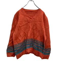 Ｖネック ニット セーター レディース L～ オレンジ グレー ポイントボーダー Ｖネック 古着卸 アメリカ仕入 a702-5855