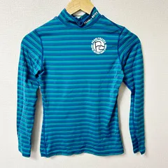 (^w^)b PEARLY GATES パーリーゲイツ ハイネック 長袖カットソー Tシャツ ボーダー柄 ナイロン ストレッチ 薄手 トップス ゴルフウェア スポーツ 運動 トレーニング グリーン系 レディース サイズO