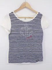 ◇ TOMMY HILFIGER トミーヒルフィガー ボーダー 半袖 Tシャツ カットソー サイズS ネイビー ホワイト系 レディース P  【1305040004001】