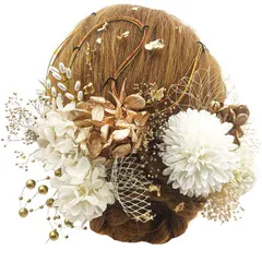 【数量限定】和装 七五三 振袖 結婚式 浴衣に 卒業式 袴 成人式 金箔 ヘアアクセサリー 紐アレンジ ゴールデンドライフラワー アジサイ 髪飾り ホワイト JZOON