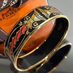 1724　Hermès HERMES エルメス　エマイユ　エナメルバングル　Enamel bangle　ブラック　ゴールド