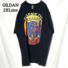 【GILDAN】海の怪物 クラーケン タコ イカリ　ビックロゴ　プリントロゴ　オーバーサイズ　半袖Tシャツ　クロ　2XL US古着