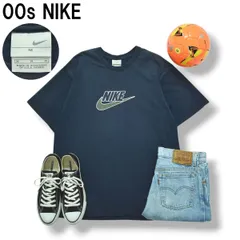 【定番】 00s ヴィンテージ ナイキ NIKE スウッシュ ロゴ プリント Tシャツ カットソー トップス クルーネック M ネイビー スポーツ カジュアル ウェア メンズ