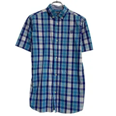 CHAPS 半袖 チェックシャツ XL ブルー ネイビー ホワイト チャップス ボタンダウン ワンポイント 刺繍 古着卸 アメリカ仕入 a703-6080