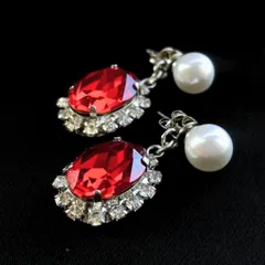 ピアス レディース ビジュー パール ハンドメイド パールピアス 大ぶり 揺れる シルバー 推し活 ライブ 結婚式 ウェディング ブライダル ルビー 成人式 レッド 赤 おしゃれ ゴージャス ギフト 贈り物 パーティー 華やか 上品 輝く シンプル デイリー