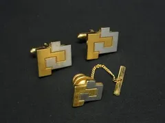■美品■ pierre cardin ピエールカルダン カフリンクス カフスボタン ネクタイピン タイチェーン 2点セット ゴールド系 DG1634 冠婚葬祭 結婚式 葬式