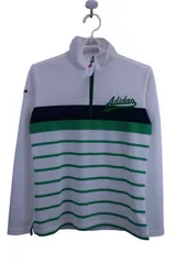【美品】adidas(アディダス) 長袖ハーフジップシャツ 白緑ネイビー レディース S ゴルフ用品 2504-0418 中古