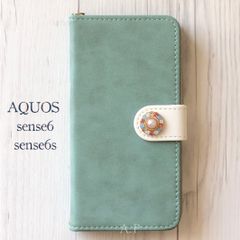 AQUOS sense6/sense6s 手帳型★スエード調 グリーン パール