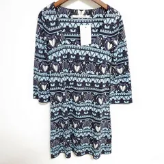 #anc ダイアンフォンファステンバーグ DianevonFurstenberg DVF チュニック 0 水色 黒 グレー 切替 七分袖 シルク レディース [789555]のサムネイル