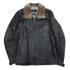 BURBERRY BLACK LABEL バーバリーブラックレーベル BMP18-309-58 ラビットファー付 ラムレザー ジップ ジャケット ノバチェック ブラウン系 L【中古】のサムネイル