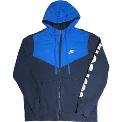 NIKE ナイロン切り替えスウェットフルジップパーカー ネイビー×ブルー Mサイズ