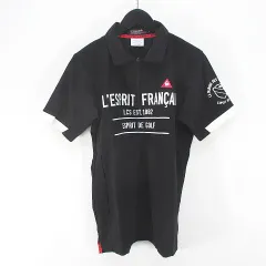 ルコックスポルティフ le coq sportif GOLF COLLECTION ゴルフウェア 半袖 シャツ M 黒系 ブラック ハーフジップ プリント ロゴ プルオーバー 