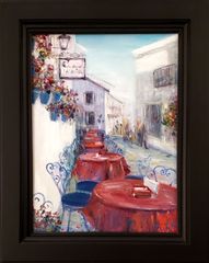 絵画 ｢赤と青の白い街｣ F4 油彩画 額付き Yumi Kohnoura 神之浦由美 油絵 風景画 スペイン アンダルシア ミハス 作品 原画
