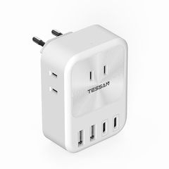 海外 変換プラグ cタイプ TESSN 1台7役 2USB-C付き 韓国 コンセント 変換プラグ タイ 及びドイツ イタリア フランスなどヨーロッパ各国対応 変換器 便利旅行グッズ 海外旅行用 1
