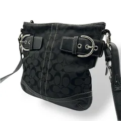 良品 987 Coach ショルダーバッグ シグネチャー キャンバス レザー 黒