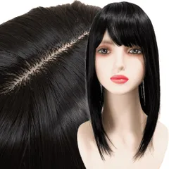 Luce brillare 部分ウィッグ 前髪ウィッグ ヘアピース かつら カツラ 女性 レディース トップピース ポイントピース 35cm 人工毛 薄毛 脱毛 うぃっぐ セミロング 国内メーカー ストレート 部分 【３点セット】 断熱 [ナチュラルブラック]