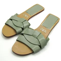 ザラ サンダル フラット ミュール スリッパ  靴 レディース 37サイズ グリーン系/ベージュ ZARA 【中古】
