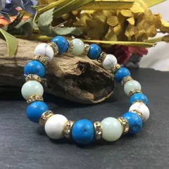 アマゾナイト×ハウライト×ターコイズ パワーストーンブレス 10mm（ゴールド）メンズ・レディース　男性・女性　数珠ブレス　開運 [17] 