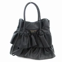 ロペピクニック ROPE Picnic 美品 ダブルフリルメッシュハンドルミニショルダーバッグ ハンドバッグ 2WAY フェイクレザー 黒 ブラック /AE