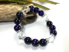 パワーストーン ブレスレット パープルタイガーアイ 水晶 12mm  （シルバー）メンズ・レディース　男性・女性　数珠ブレス　開運 ハンドメイド  [I]