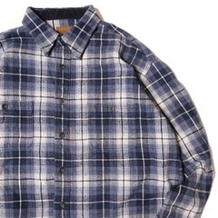 00's JCペニー セントジョンズベイ チェック コットン ヘビーネル シャツ (L) 紺×灰×白 ボックスシャツ フランネル 旧タグ オールド アメリカ古着 USED ビンテージ ヴィンテージ