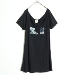 【美品】グラムディ★煌めく花柄プリント半袖チュニック　大人可愛いUネック♪　黒系　z14282
