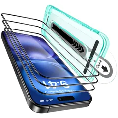 【迅速発送】ESR iPhone 16 Plus/iPhone 15 Plus ガラスフィルム スクリーン保護フィルム いphone16plus ガラスフィルム iphone16plus 保護フィルム 3パック 強化保護 超簡単貼り付け フィットトレイ付き 9