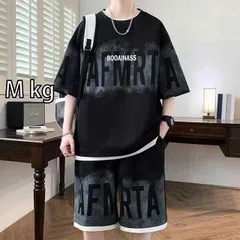[M kg]メンズ ファッション 服 男性用 オシャレ シンプル 大人 かっこいい 大きいサイズ ストリート 紳士服 アメリカ ストリート 半袖 T シャツ ショート パンツ カジュアル スーツ サマー フェイク ツーピース 衣装 セット