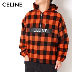 24AWモデル セリーヌ CELINE ウールチェック ハーフジップ パデットパーカー【オレンジ+ブラック】 2W36D055Z 20BG/【2024-25AW】m-tops