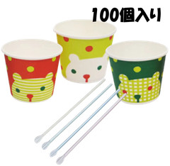かき氷カップ 100個セット シロクマ＆スプーンストロー　発泡かき氷カップ