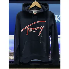 海外限定デザイン TOMMY HILFIGERトミーヒルフィガー signature プルオーバー 肉厚 パーカー 紺