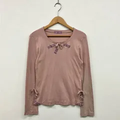 INGEBORG インゲボルグ テープロゴ リボン 裾デザイン クルーネック 長袖 カットソー ロンT KANEKO ISAO 00s アーカイブ 古着 VINTAGE レディース サイズ S LH15