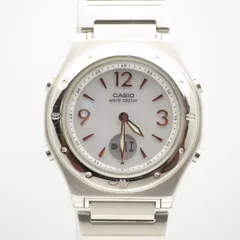 【稼働品・美品】ウェーブセプター カシオ レディース腕時計 LWA-M141 ホワイト シルバー 電波ソーラー  上品 エレガント フェミニン 小ぶり 華奢 シンプル 可愛い シルバー ビジネス オフィス 普段使い デイリー