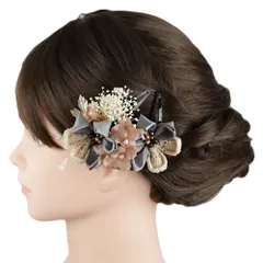 七五三 髪飾り 三歳 七歳 日本髪 花 2点セット 青 グレー ピンク 白 ベージュ つまみ細工 菱つまみ カスミソウ レースリボン No.9-5414