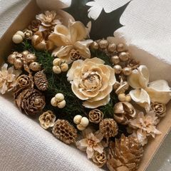 ドライフラワー ドライ ナッツ 木の実 詰め合わせ セットˎˊ˗ クリスマス　クリスマスBOX  ホワイトクリスマス　ナチュラルホワイト　ヒムロスギ　ヒイラギ　　No.45