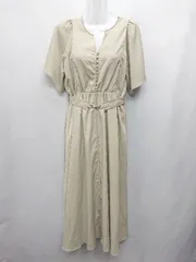 ◇ ⊂ natural couture ウエストベルト 半袖 ロング ワンピース サイズF サンドベージュ レディース E  【1412260005968】