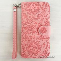 iPhone SE3 SE2 8 7 SE (第2世代/第3世代) ケース スマホ 手帳型 カードケース エンボス加工 キャンディカラー 花柄 ピンク PINK