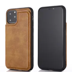 ★即日発送★【 Viesa 】 背面カード 手帳型ケース iPhone 11 PRO 5.8 inch (5.8インチ) 対応 APPLE スマホ バックカバー ケース 手帳型 (ブラウン) 手作り 財布型 マグネット 薄 軽量 ポケット収納付き 背面カバー