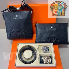 [本日特価] ヴェルサーチ Versace 高級レザー ベルト＆バッグ スーパーセット（ギフトボックス付き）[本日特価|新品未使用品]-WT0輸入