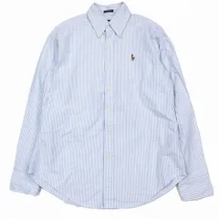 RALPH LAUREN ラルフローレン ストライプ柄 オックスフォード シャツ ブラウス ロゴ トップス サイズ4 M ブルー レディース 【中古】